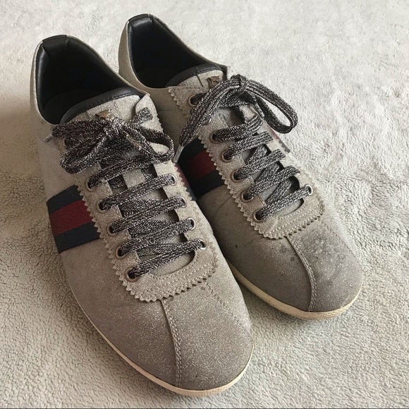 Gucci Men's Bambi Metallic Silver Trainer Sneaker - Picture 1 of 16